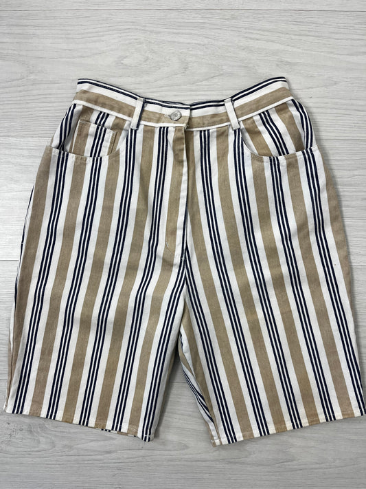1990s Cream Blue Stripe Highwaisted Shorts