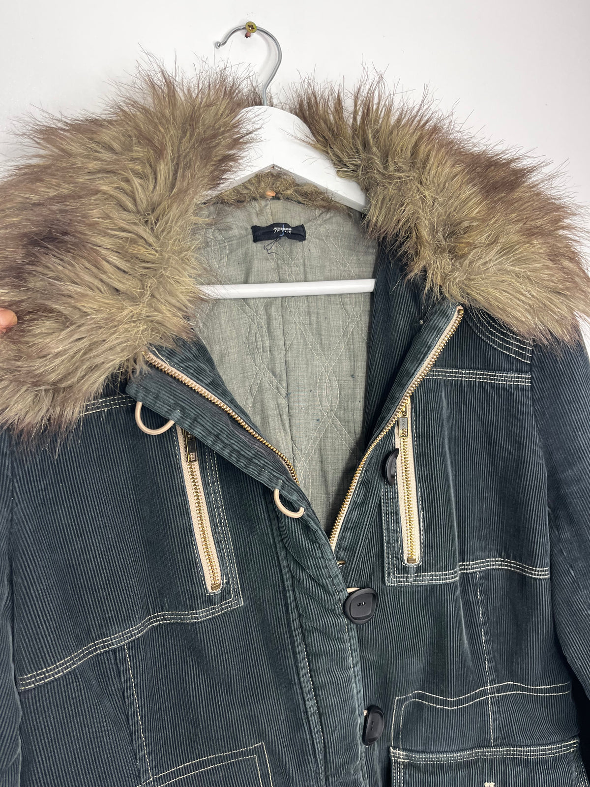 Jasper Conran Y2K Faux Fur Collar Cord Jacket Coat