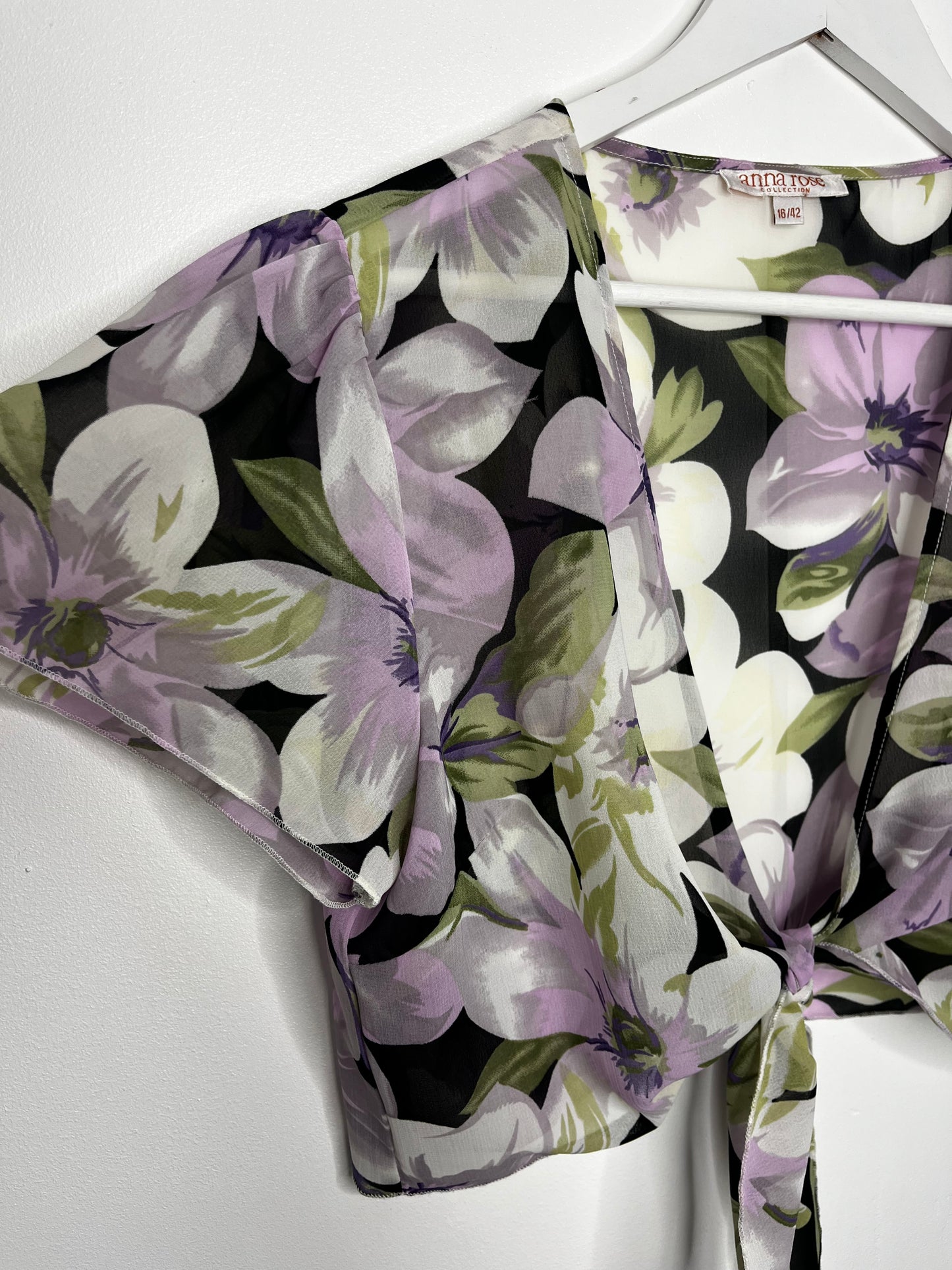 Semi Sheer Lilac Floral Vintage Tie Top Blouse