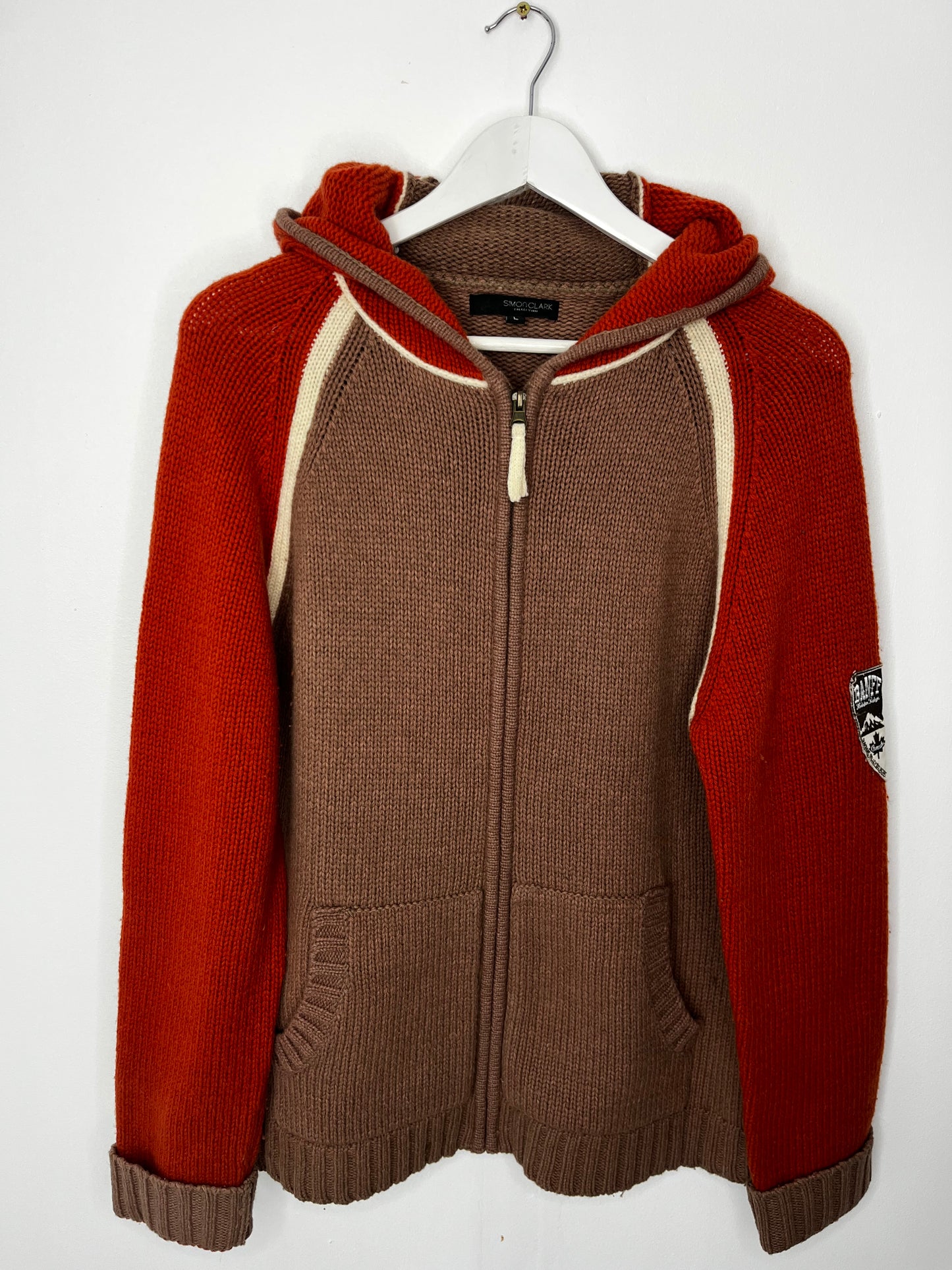 Orange & brown hooded knit vintage cardigan