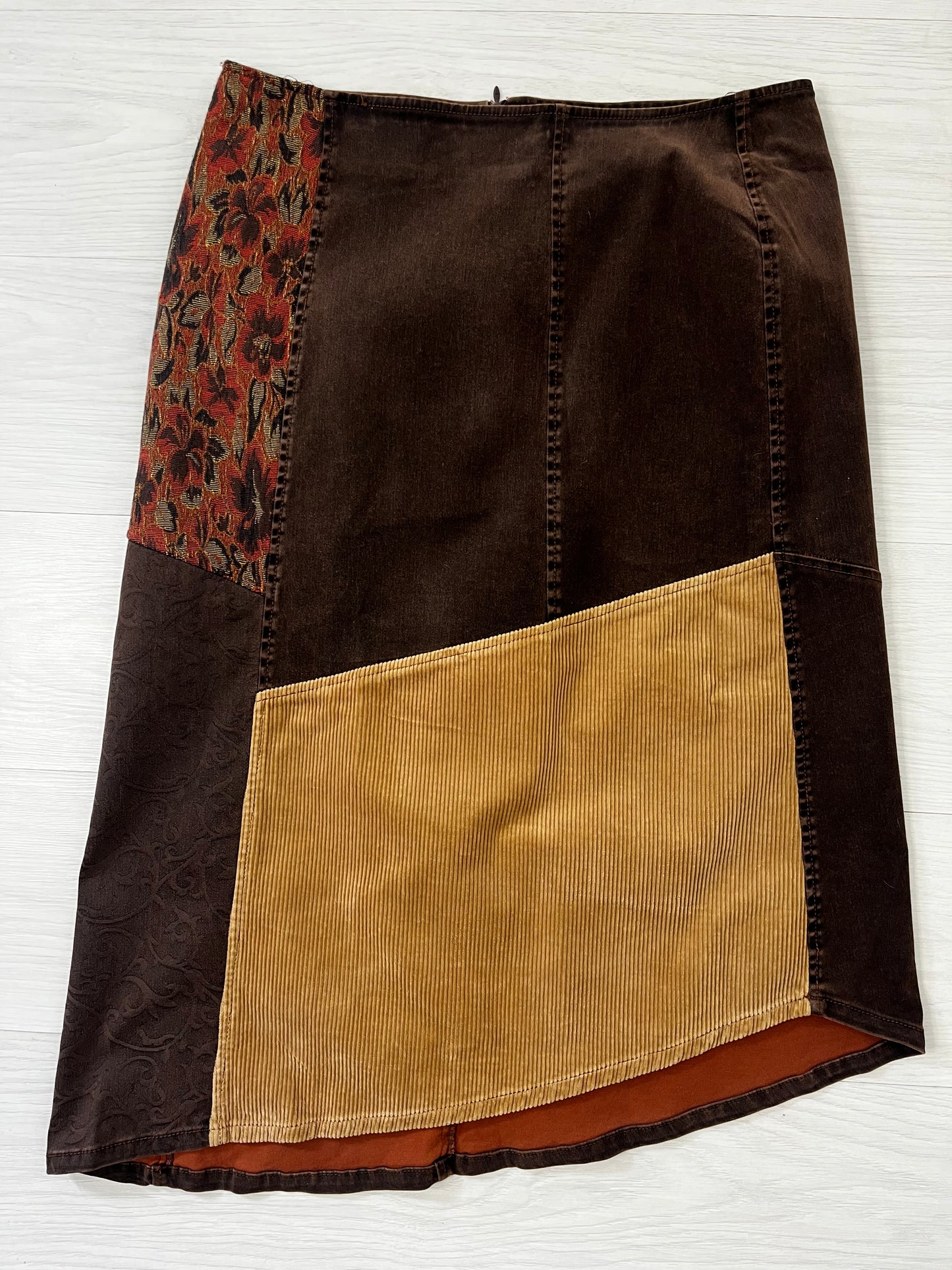 True Vintage Patchwork Brown Midi Skirt