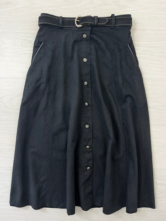 True Vintage Cotton Belted Black Every Day Skirt