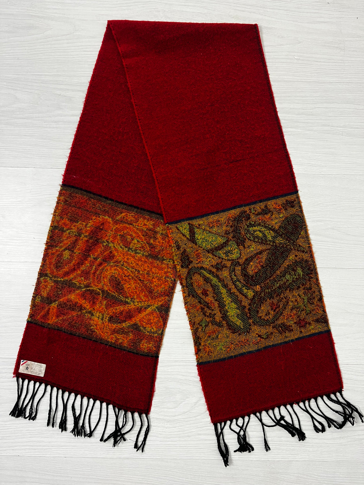 French Vintage Deep Red Patterned Scarf