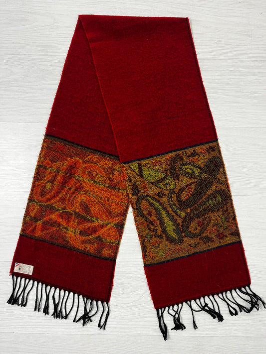 French Vintage Deep Red Patterned Scarf