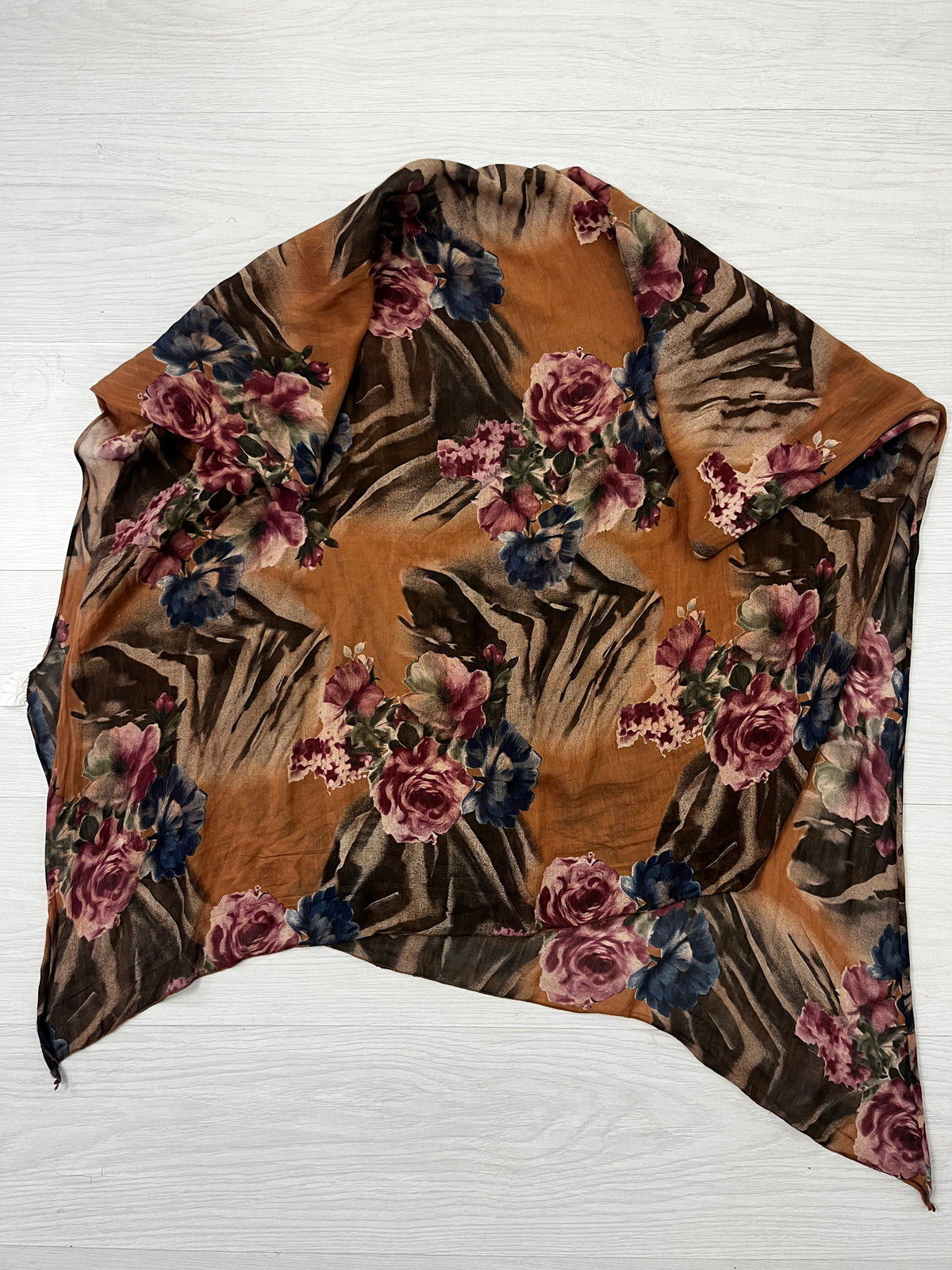 Autumnal Cotton Silk Vintage Floral Scarf