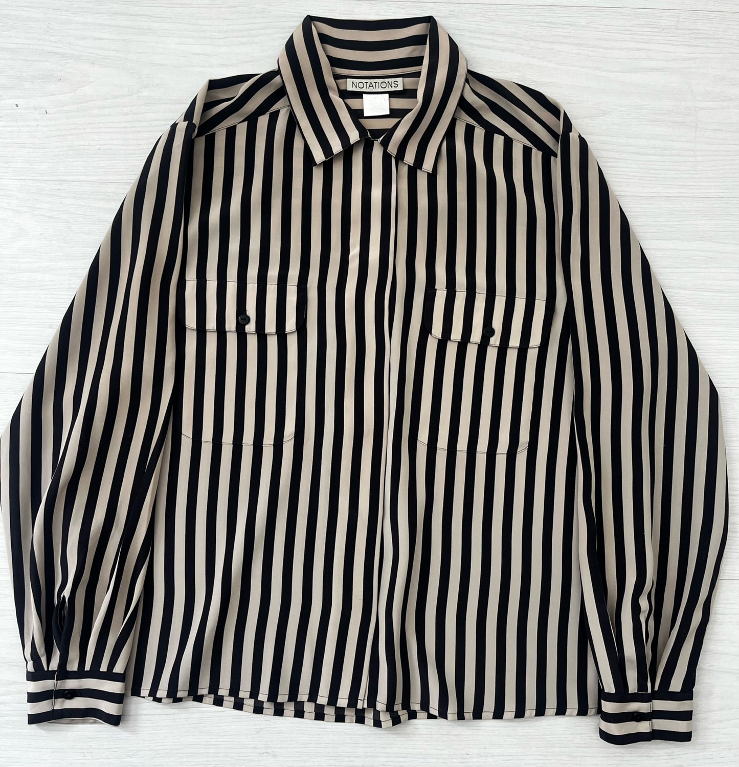 True Vintae Beige And Black Stripe Blouse Shirt