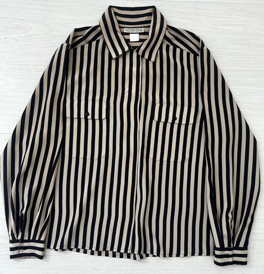 True Vintae Beige And Black Stripe Blouse Shirt