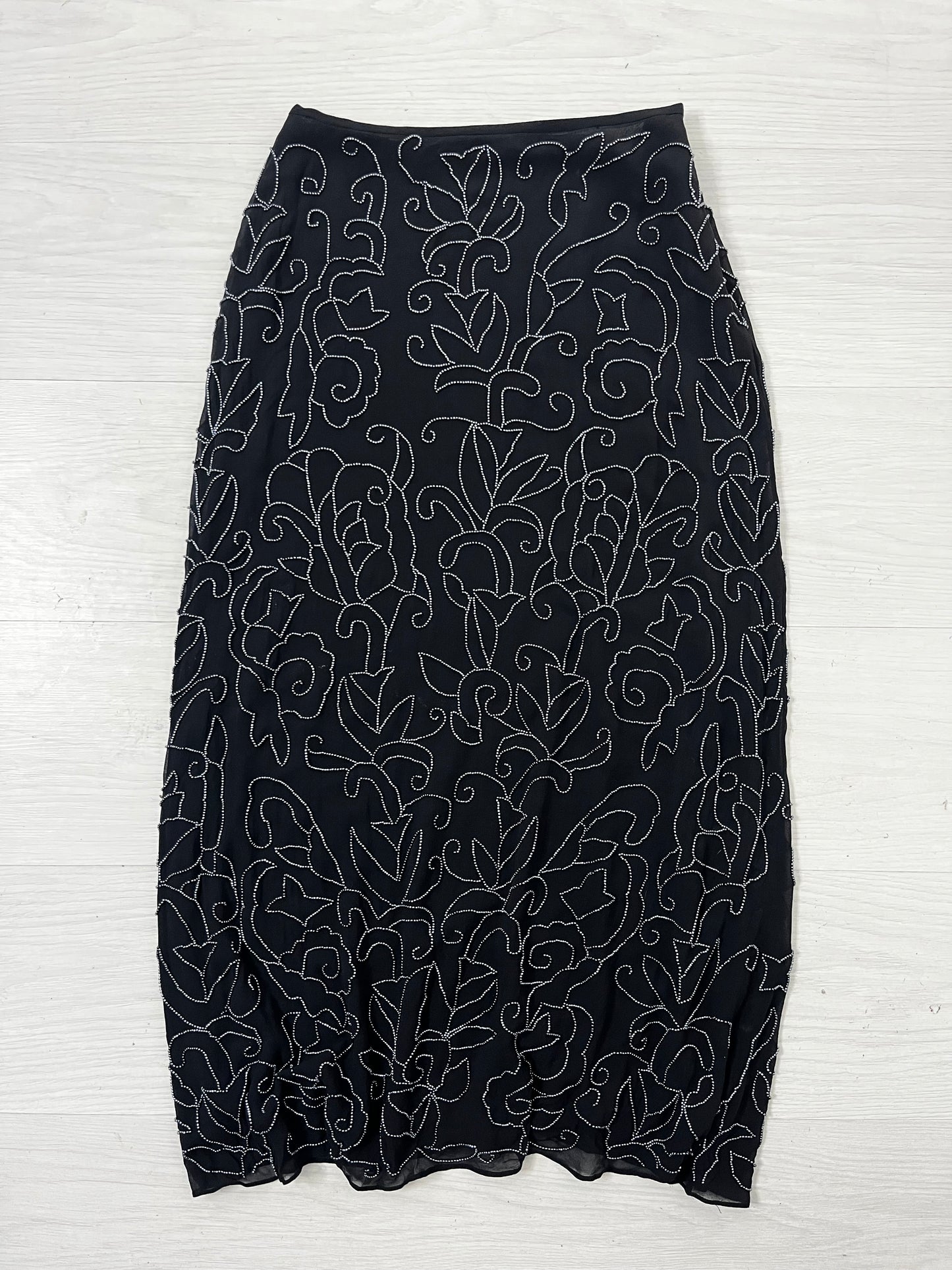 100% Silk Black Beaded Vintage Skirt