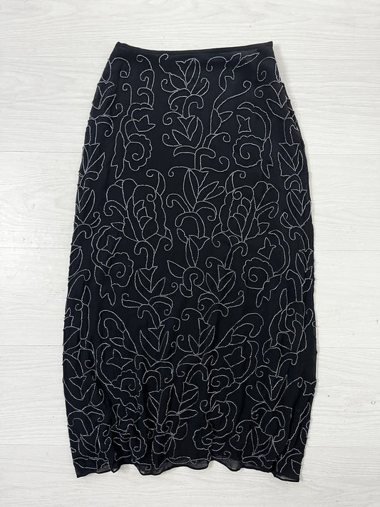 100% Silk Black Beaded Vintage Skirt