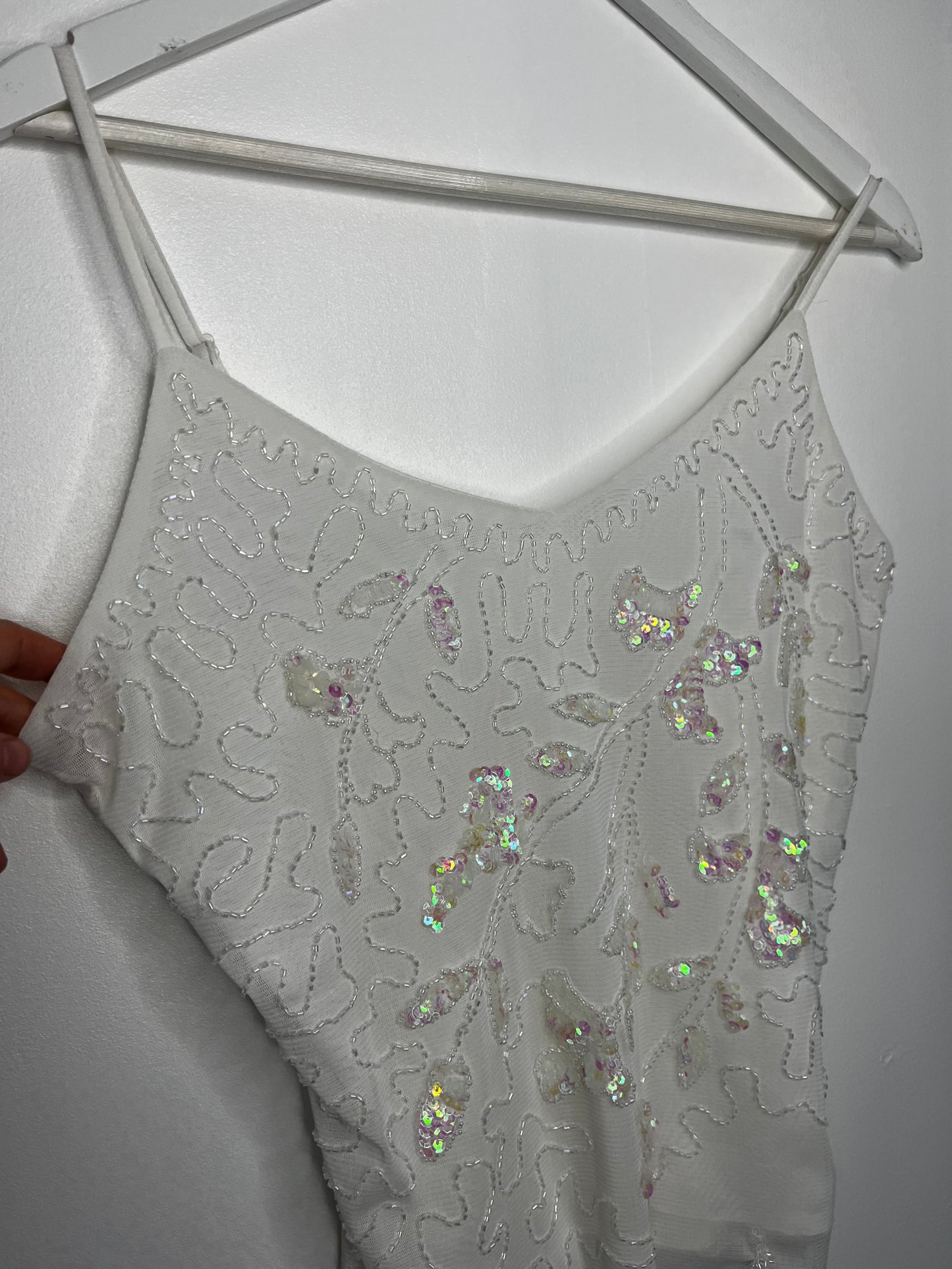 Y2k White Sequin Vintage Strap Top