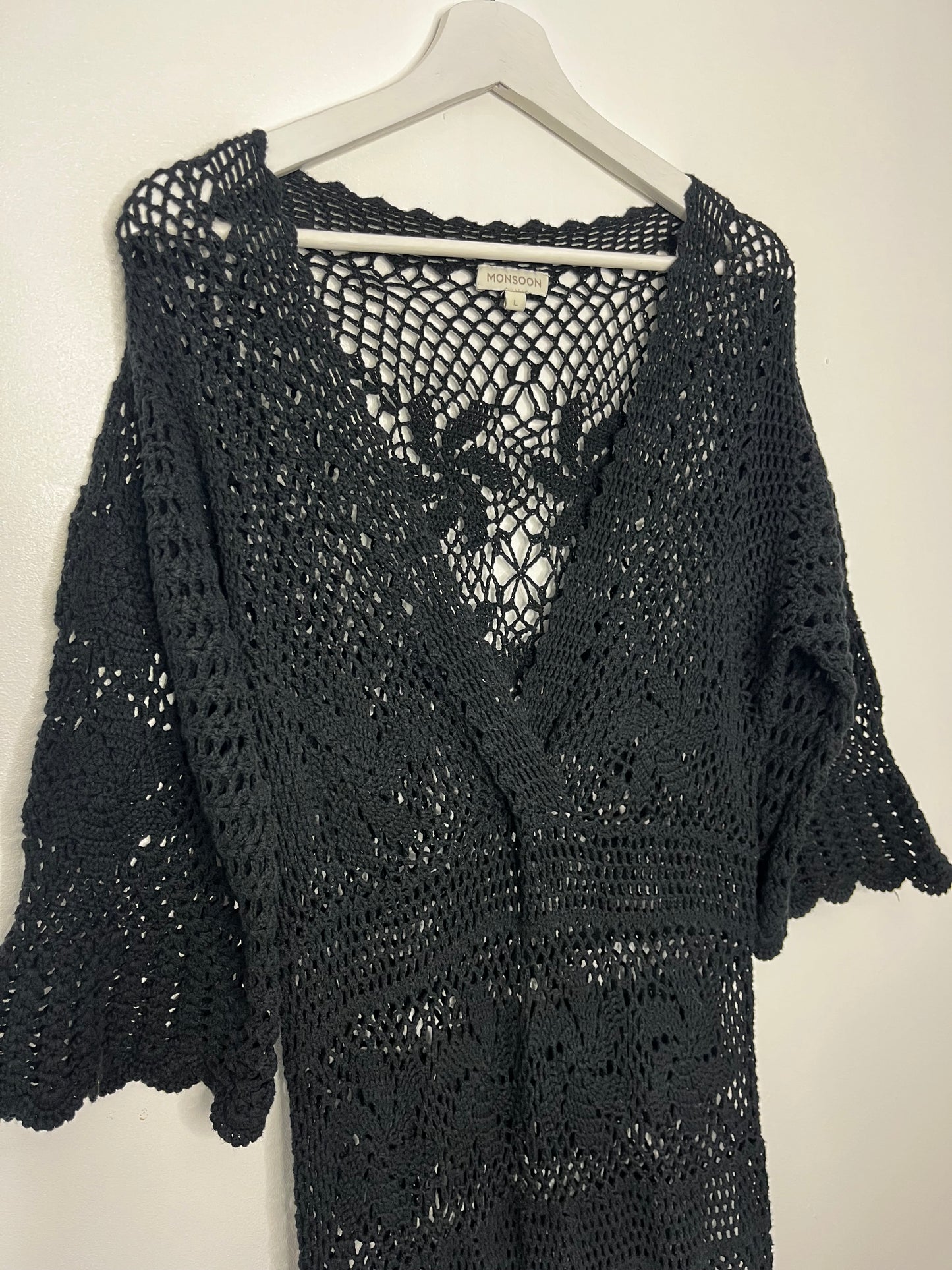 Long Black Vintage Monsoon Crochet Dress Beach Cover Up
