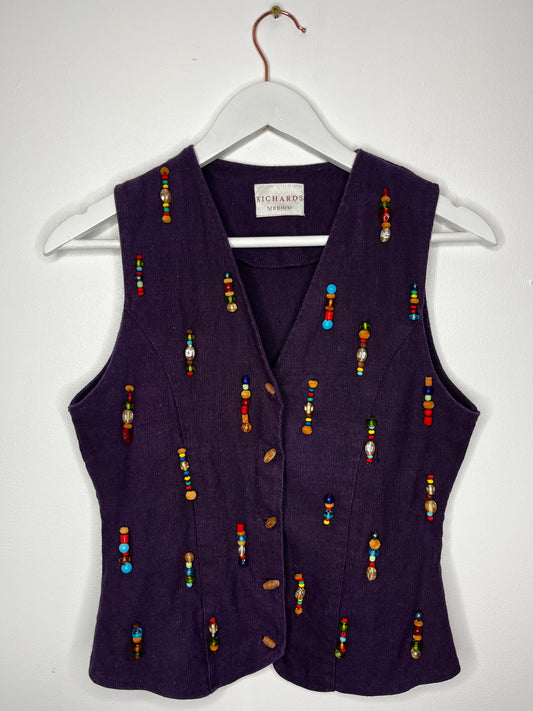 True Vintage Purple Beaded Corduroy Waistcoat