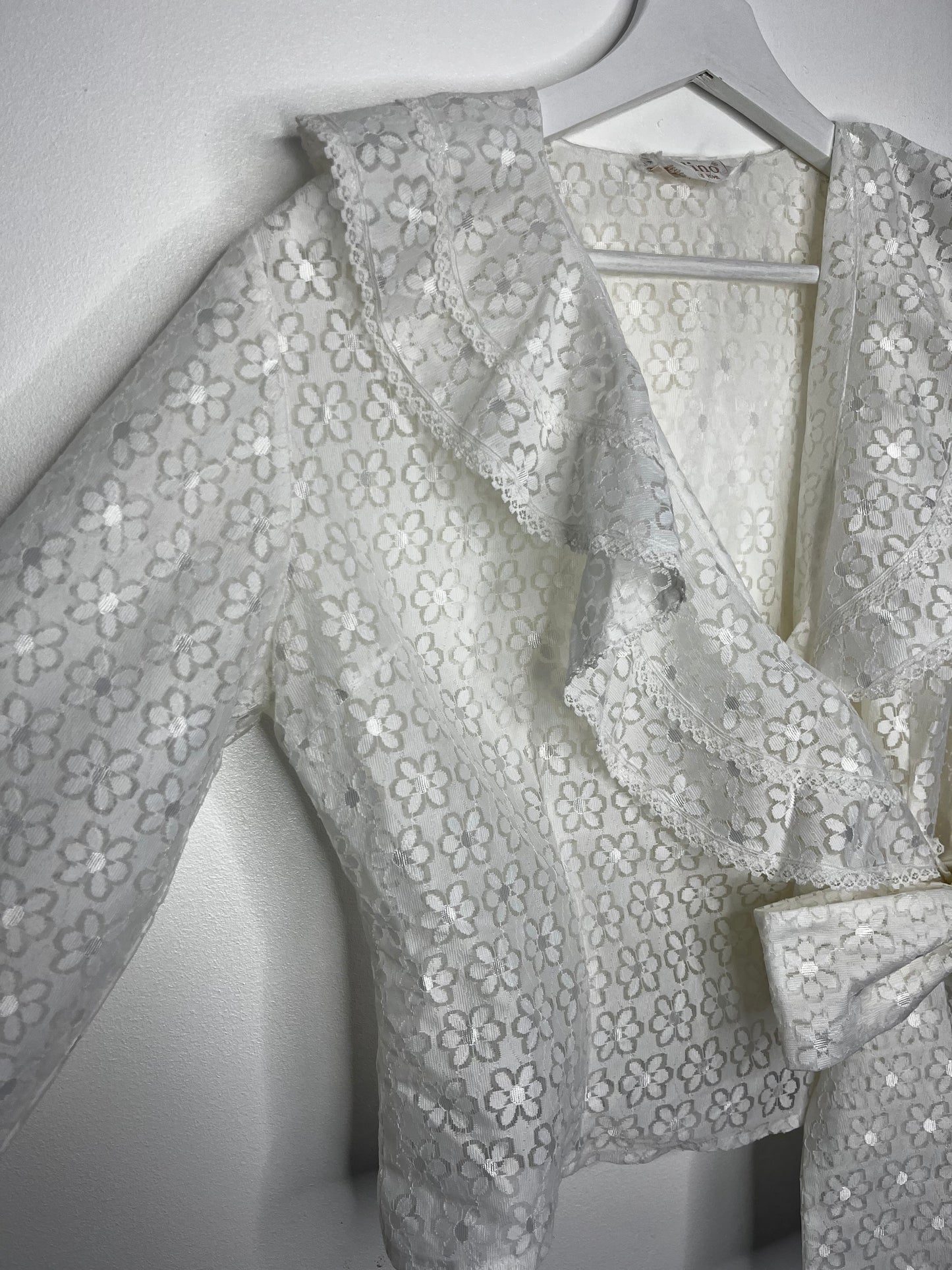 1970s Romantic Lace Ruffle Vintage Wrap Blouse