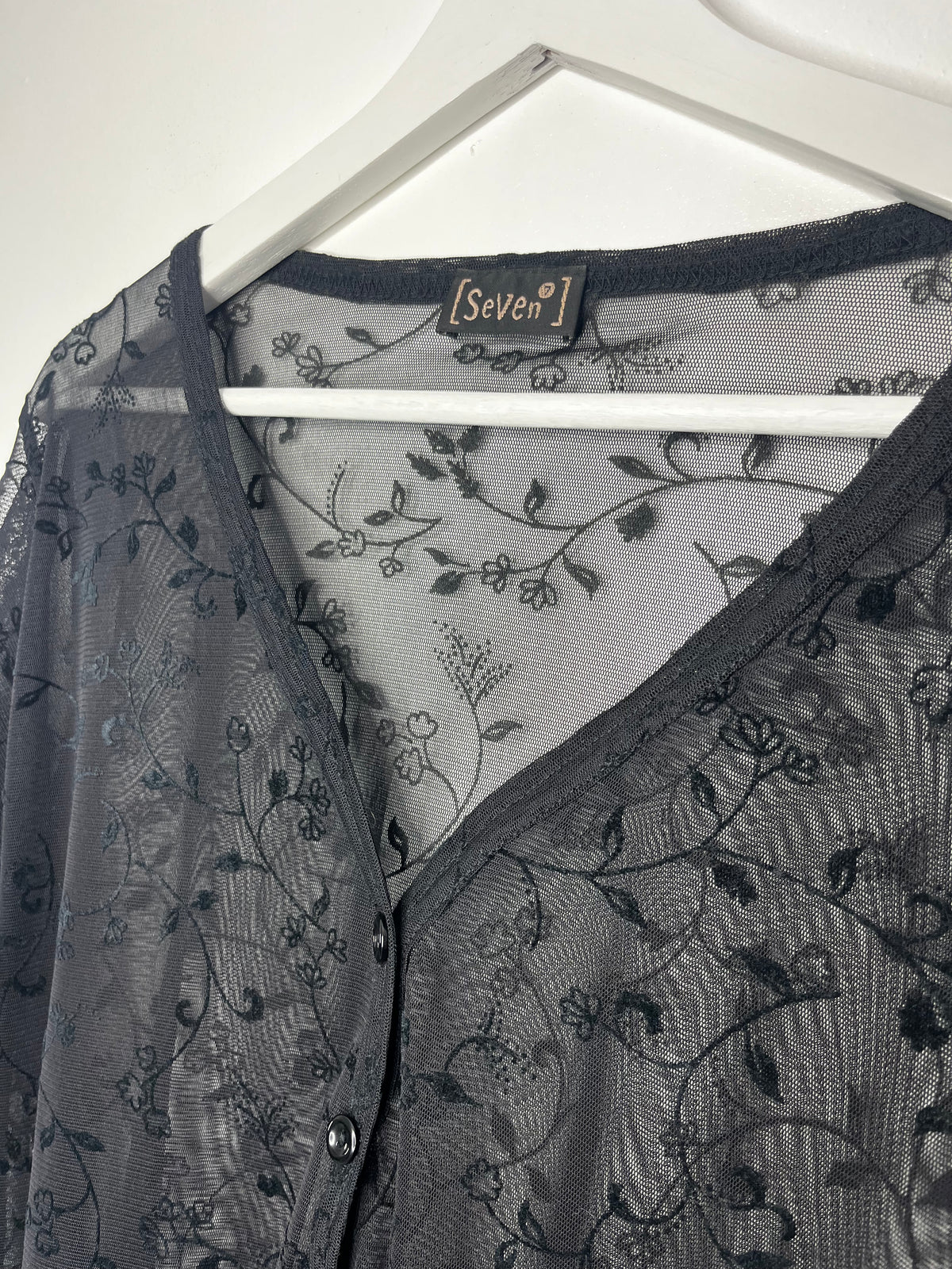 Black Semi Sheer Whimsical Vintage Button Down Blouse