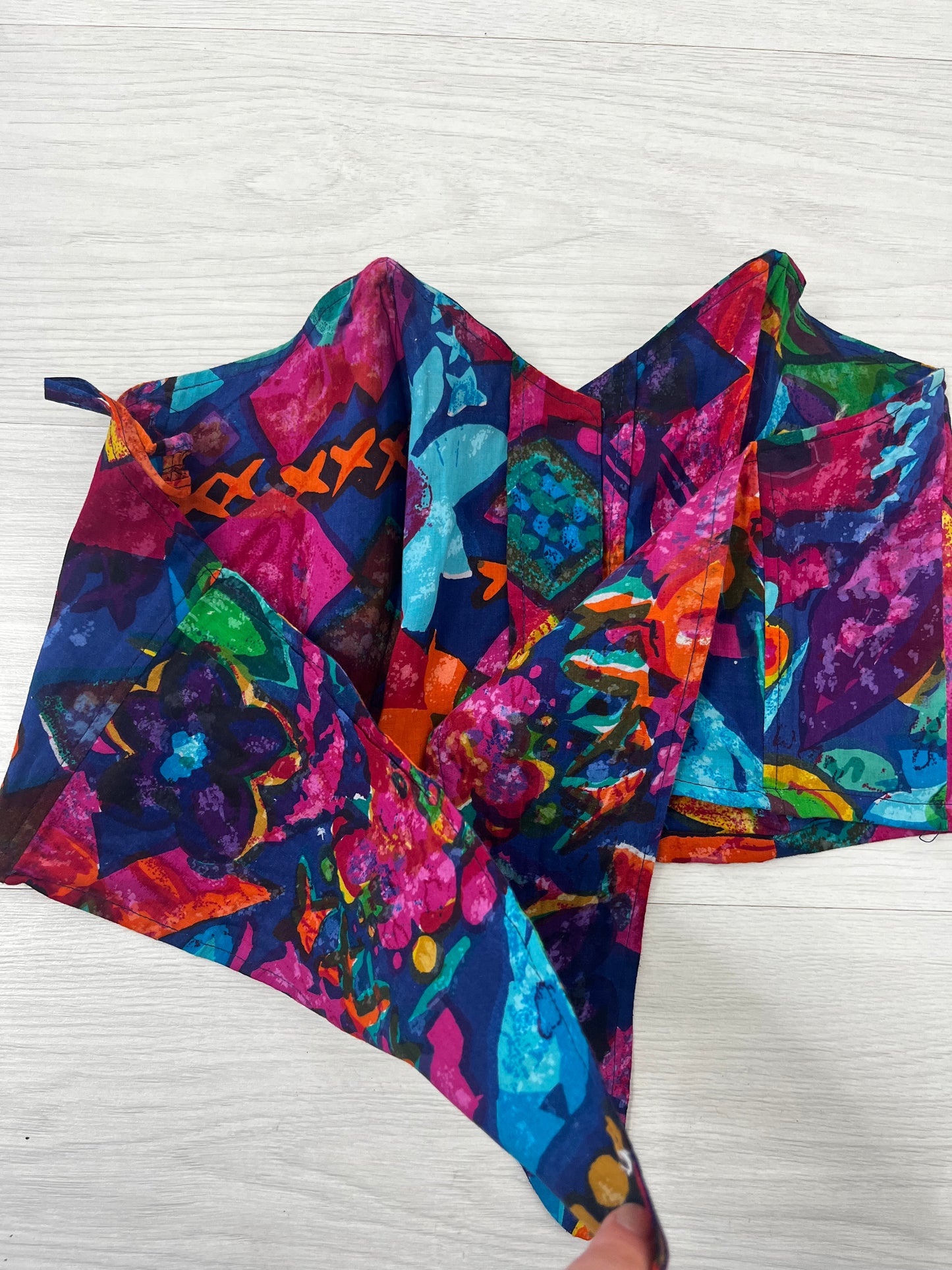 1990s Colourful Vintage Cropped Tie Back Top