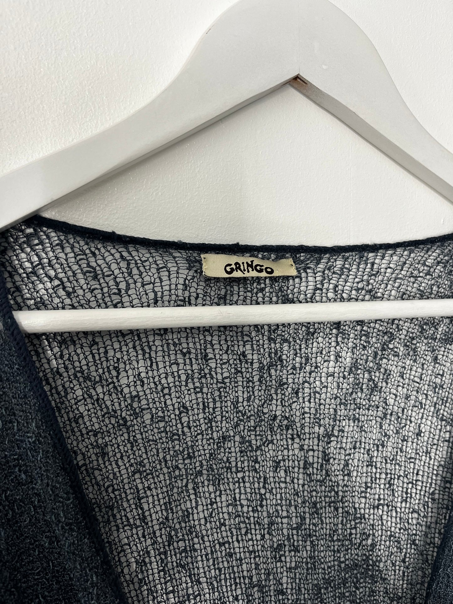 Grey Blue Crochet Vintage Tie Top