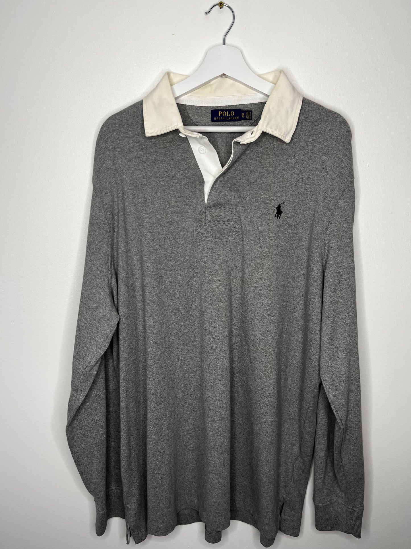 Grey Ralph Lauren Vintage Jersey Style Polo Top