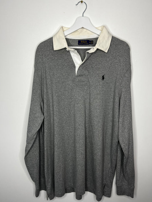 Grey Ralph Lauren Vintage Jersey Style Polo Top