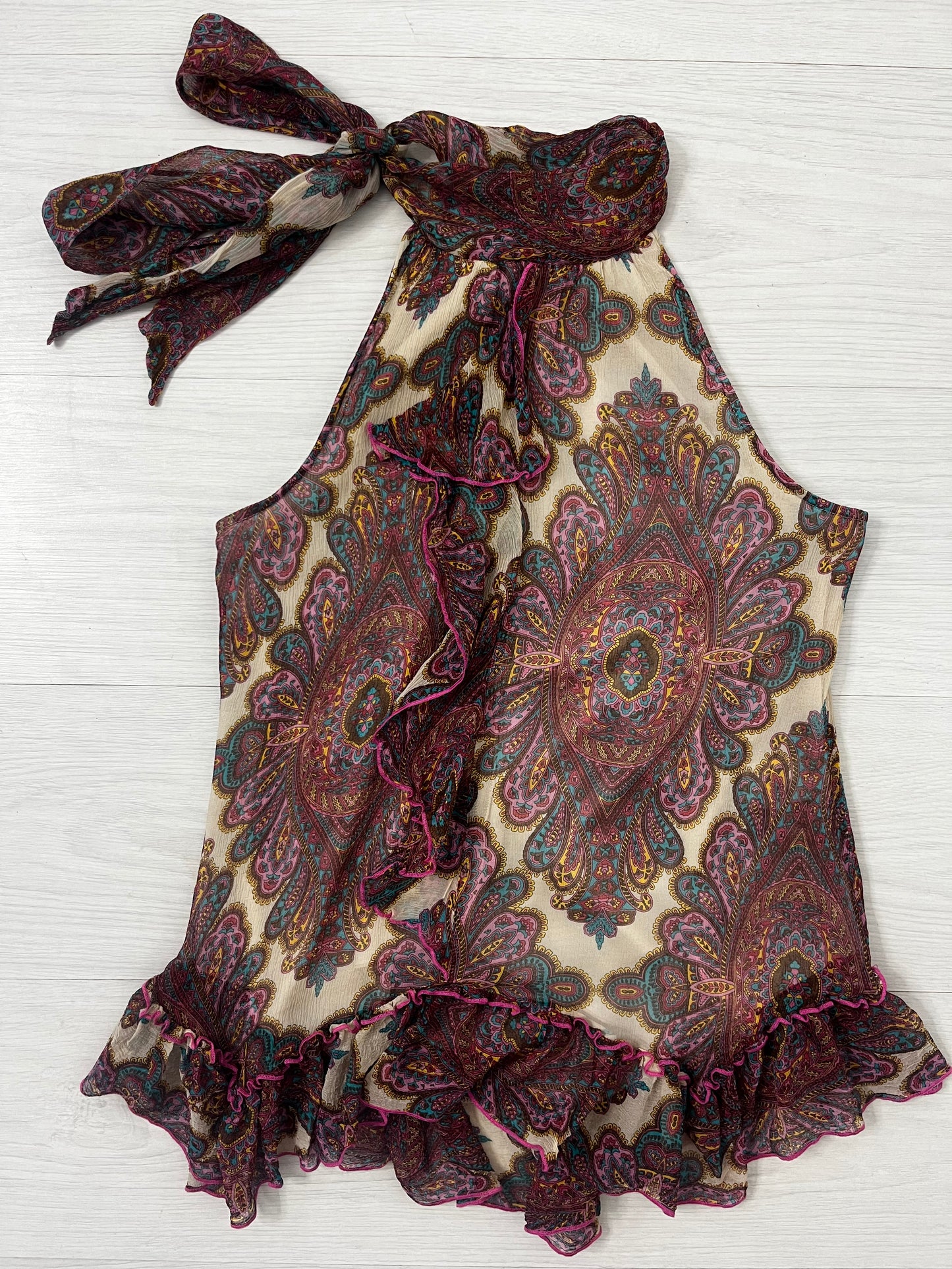 Pure Silk y2k Fairycore Paisley HalterNeck Blouse