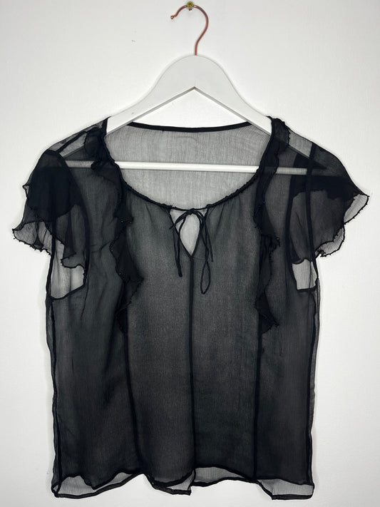 Semi Sheer Black Silk Fairycore Vintage Blouse