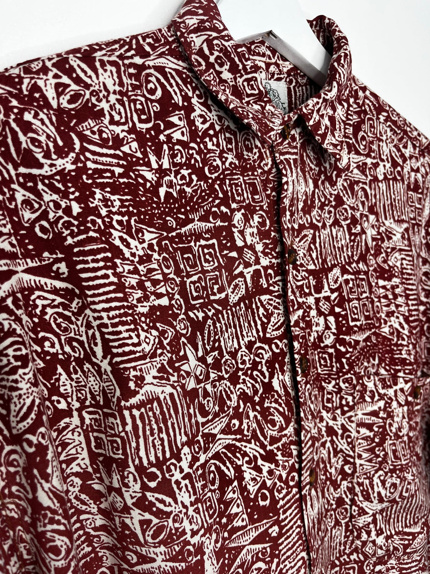 Long Sleeve Patterned Burgundy Vintage Shirt