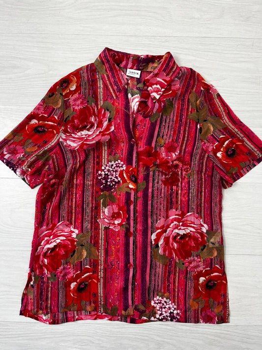 Semi Sheer Pink Floral Vintage Spring Blouse