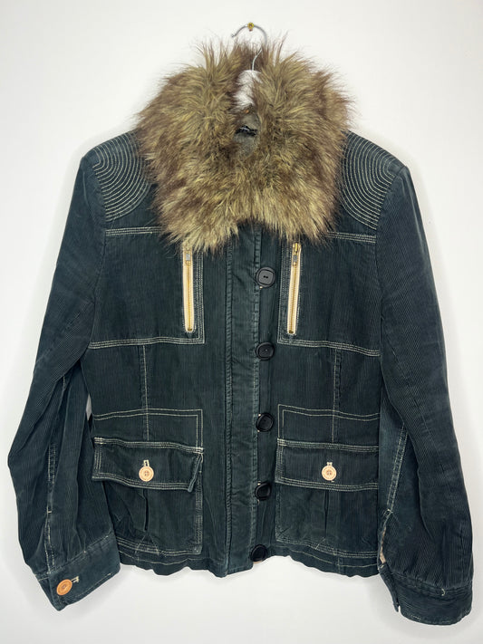 Jasper Conran Y2K Faux Fur Collar Cord Jacket Coat