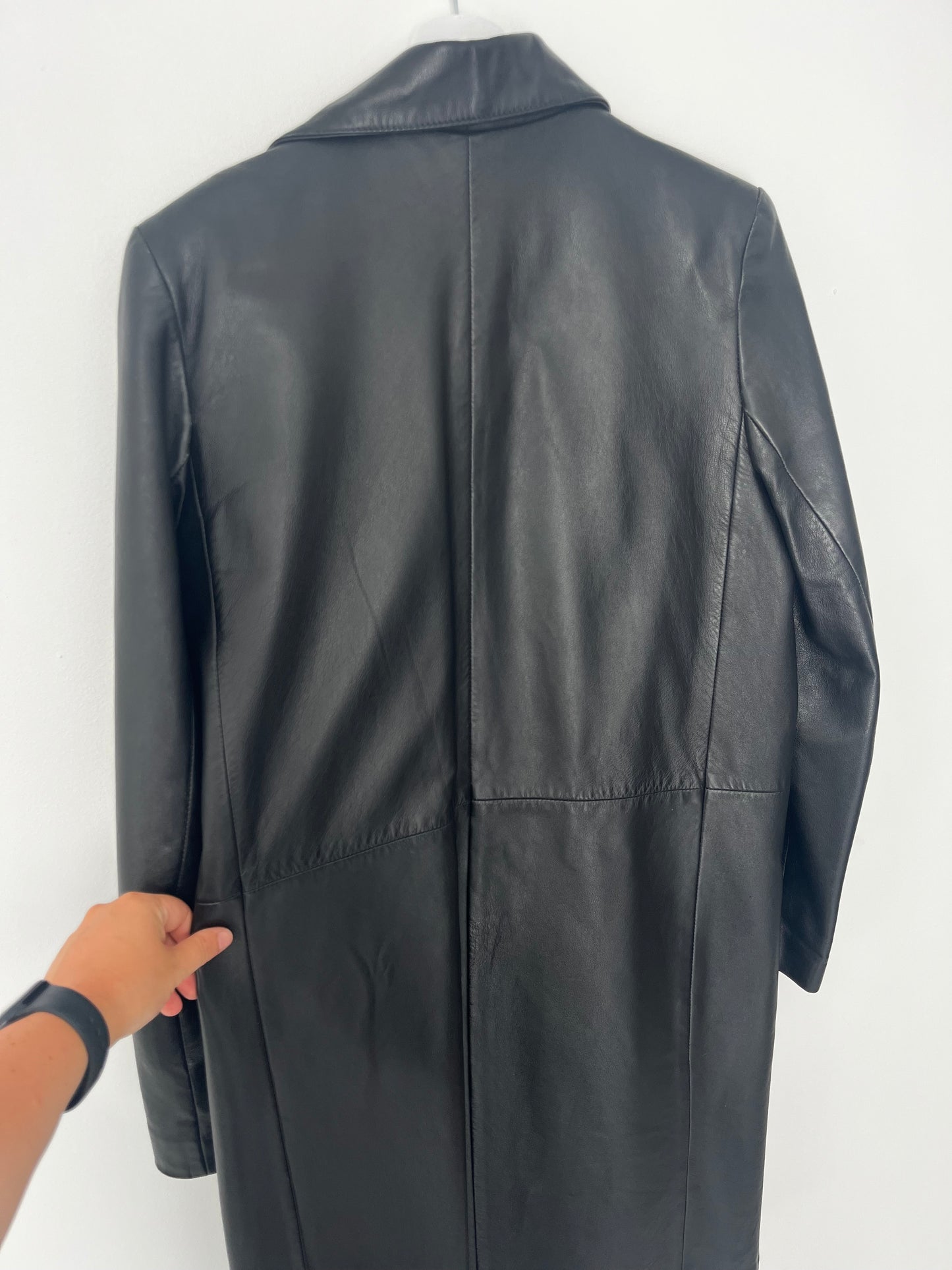 Women’s Long Black 1990s Vintage Leather Jacket