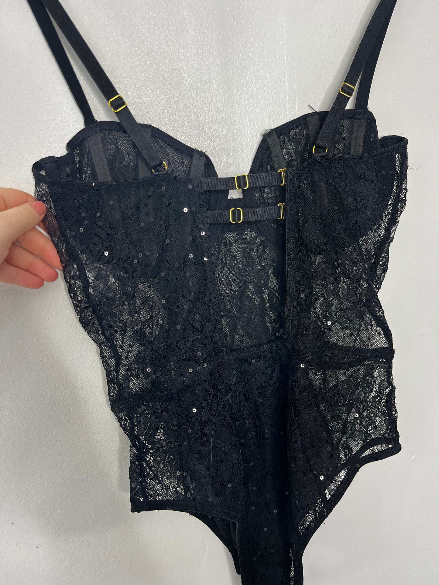Black Lace Sparkle Effect Bodysuit