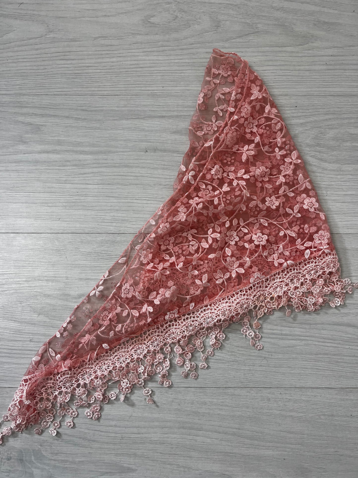 Pink semi sheer tassel vintage scarf, head scarf