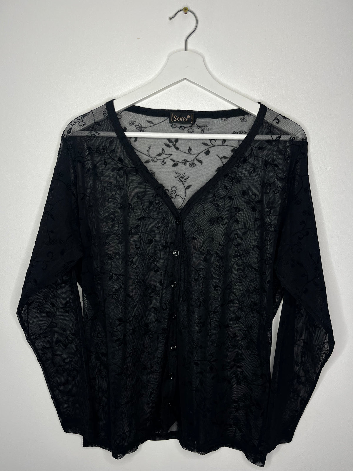 Black Semi Sheer Whimsical Vintage Button Down Blouse