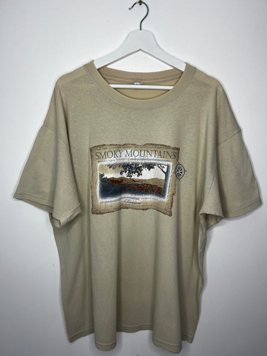 Pure Cotton Cream Vintage Mountain T-Shirt