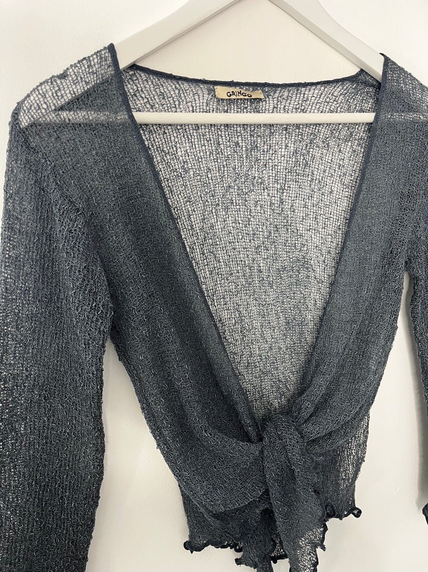 Grey Blue Crochet Vintage Tie Top
