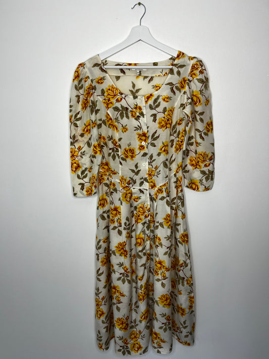 Yellow Floral Button Down 1990s Dress