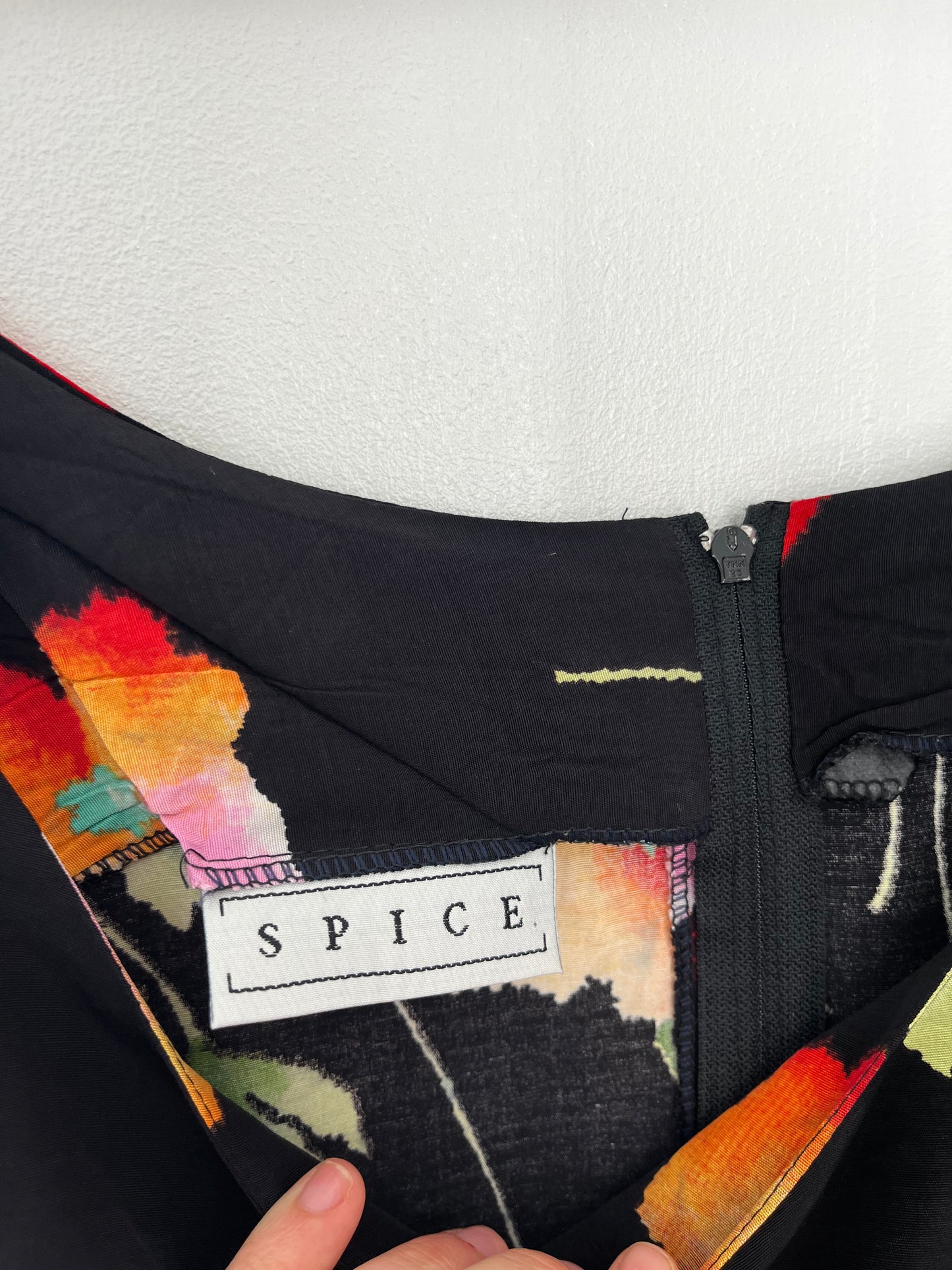 1990s Tie Back Black Floral Vintage Dress