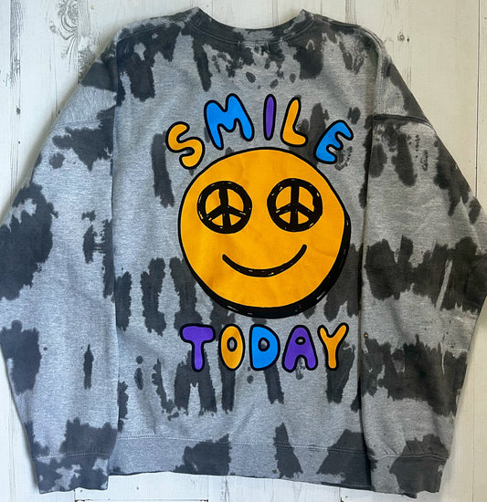 Grey Tie Dye Smile Today Crew Neck Sweater