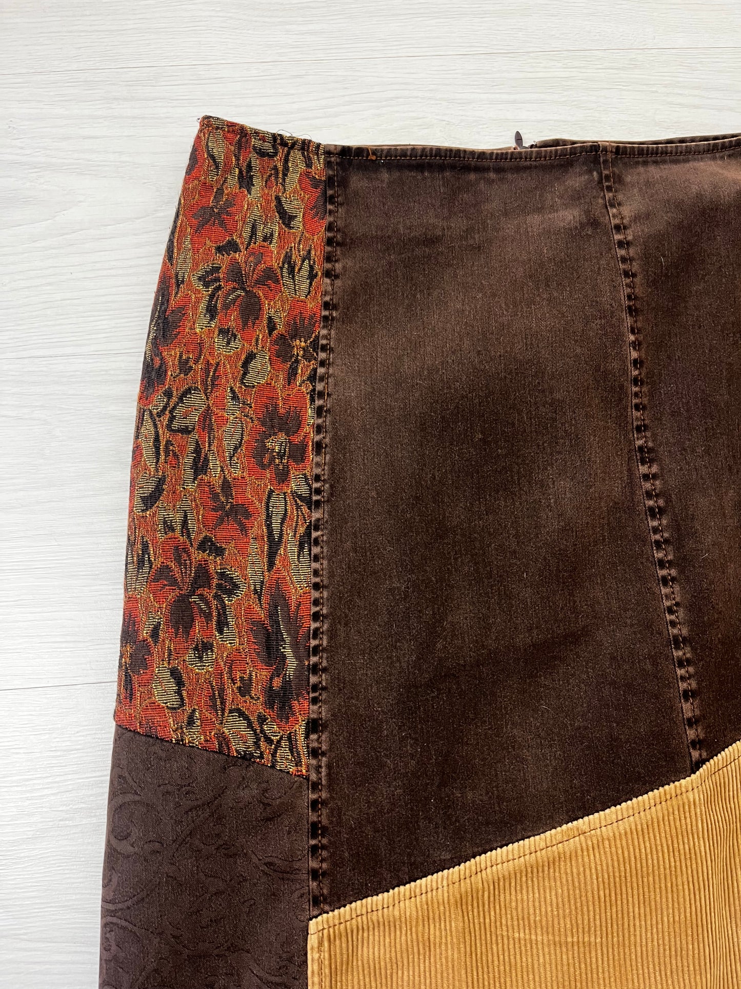 True Vintage Patchwork Brown Midi Skirt