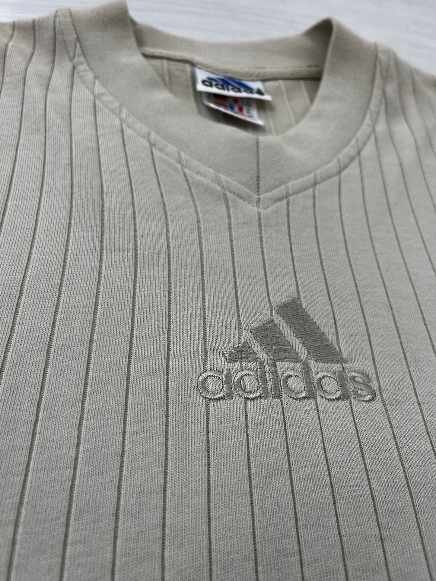 True Vintage Cream Ribbed Adidas Top Mens XL