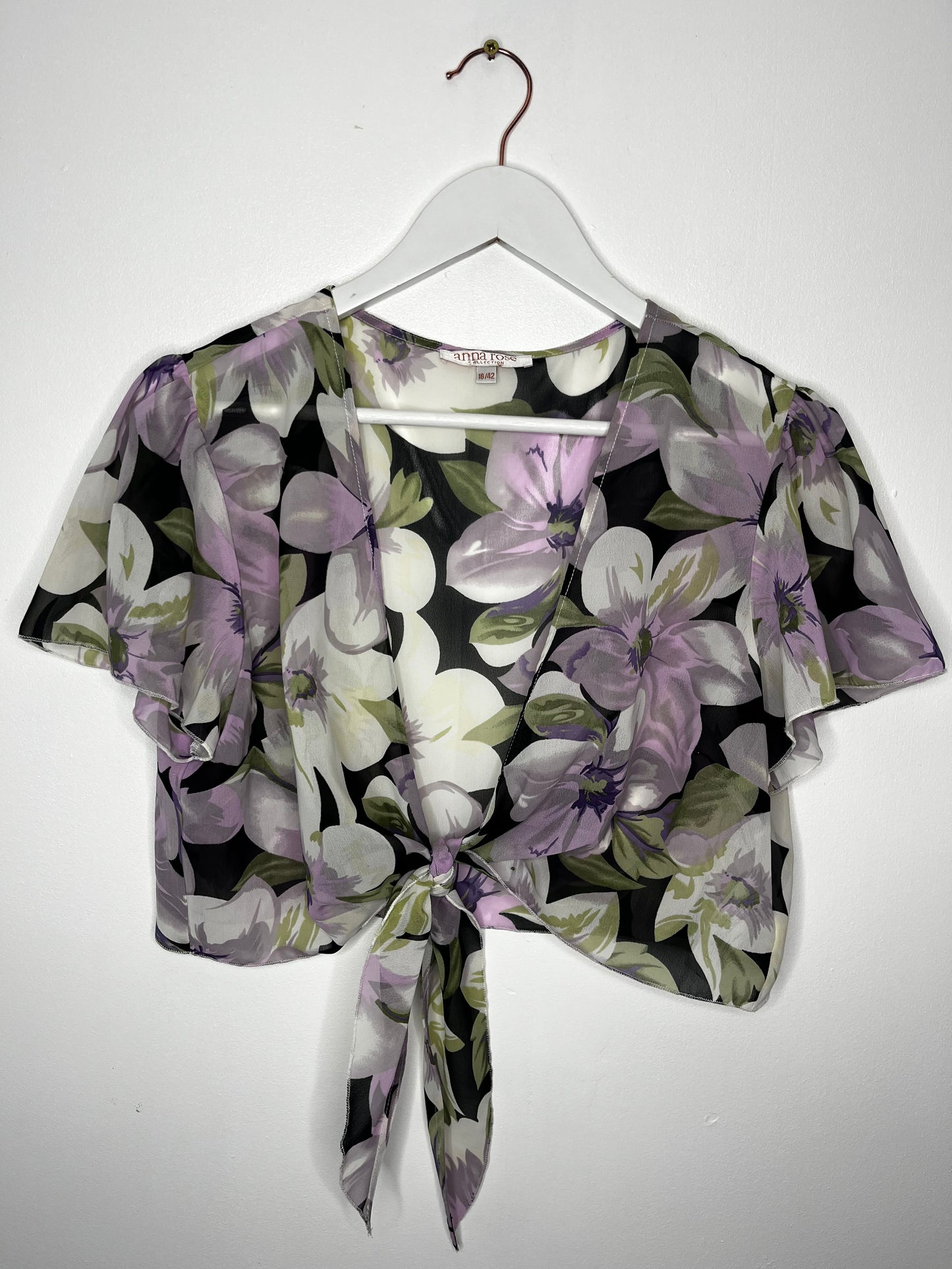 Semi Sheer Lilac Floral Vintage Tie Top Blouse