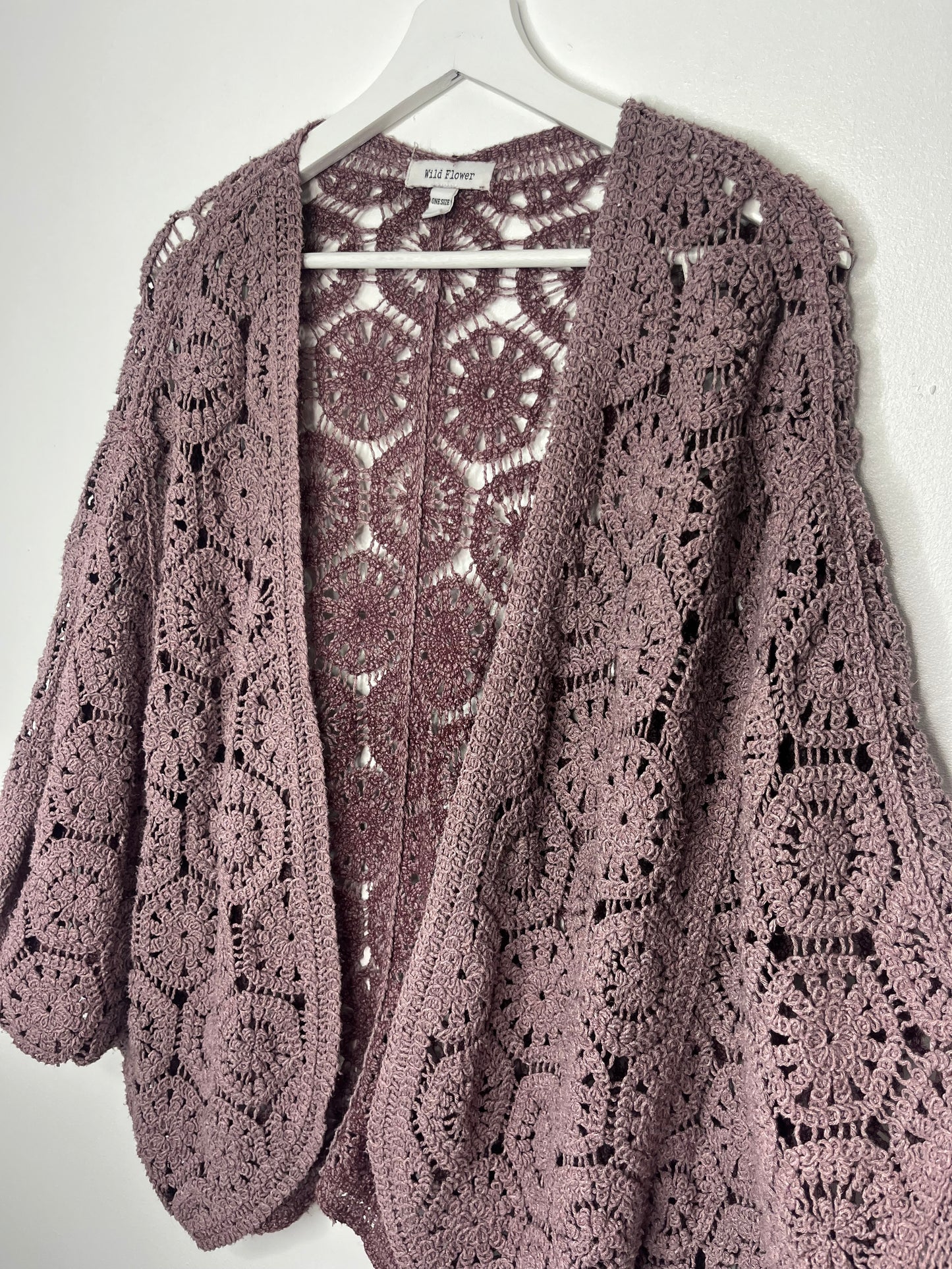 Dusky Purple Crochet Wild Flower Cardigan Jacket