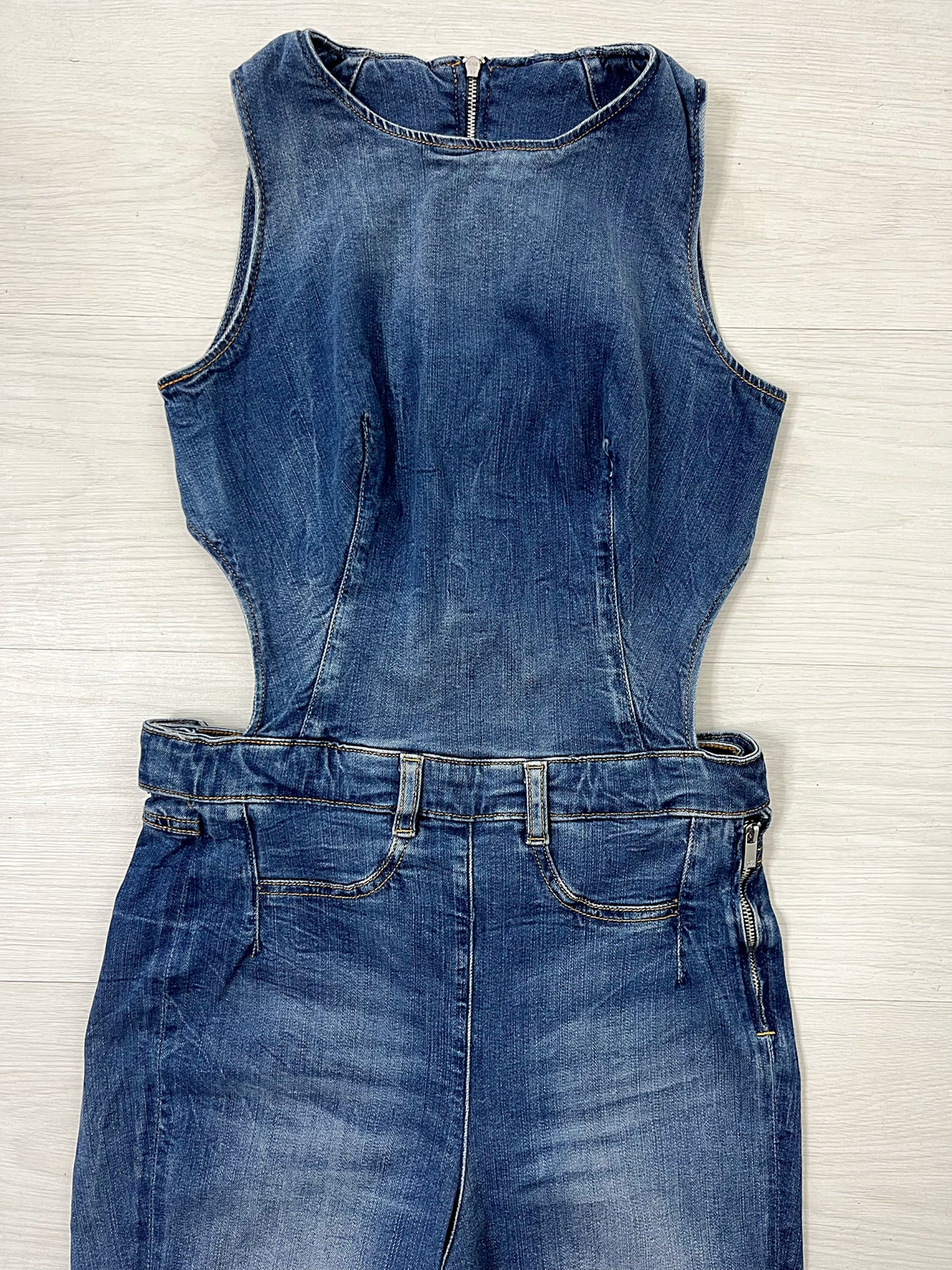 GUESS Feather Weight Denim Backless Jumpsuit