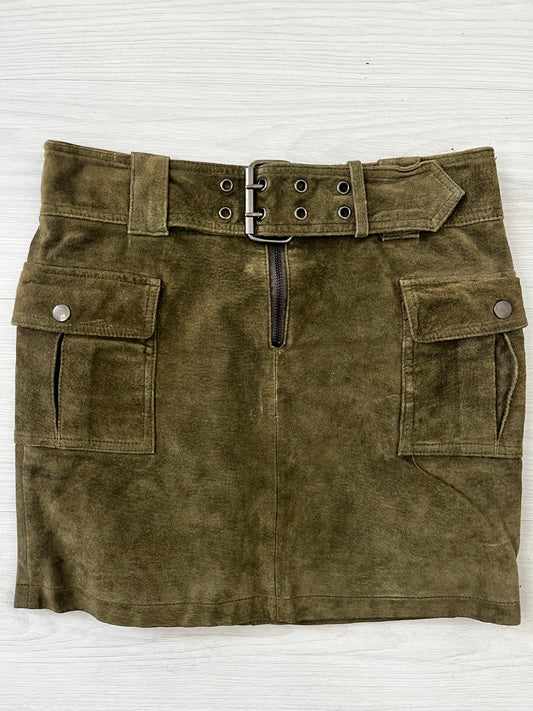 True Vintage Khaki Suede Belted Skirt