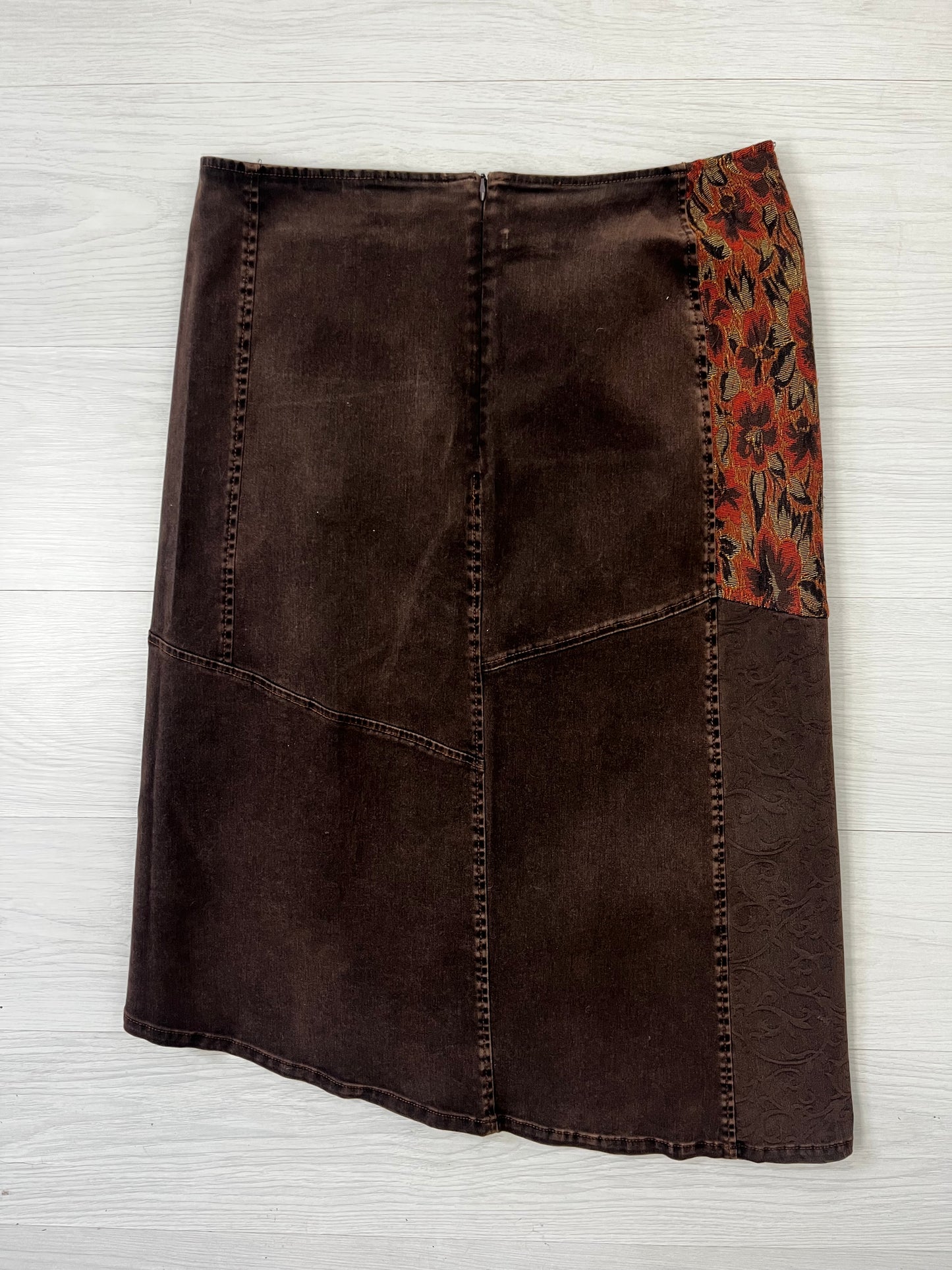 True Vintage Patchwork Brown Midi Skirt
