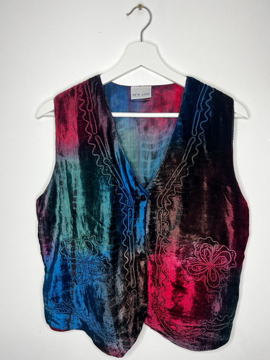 Tie Dye Velvet Whimsical Vintage Waistcoat