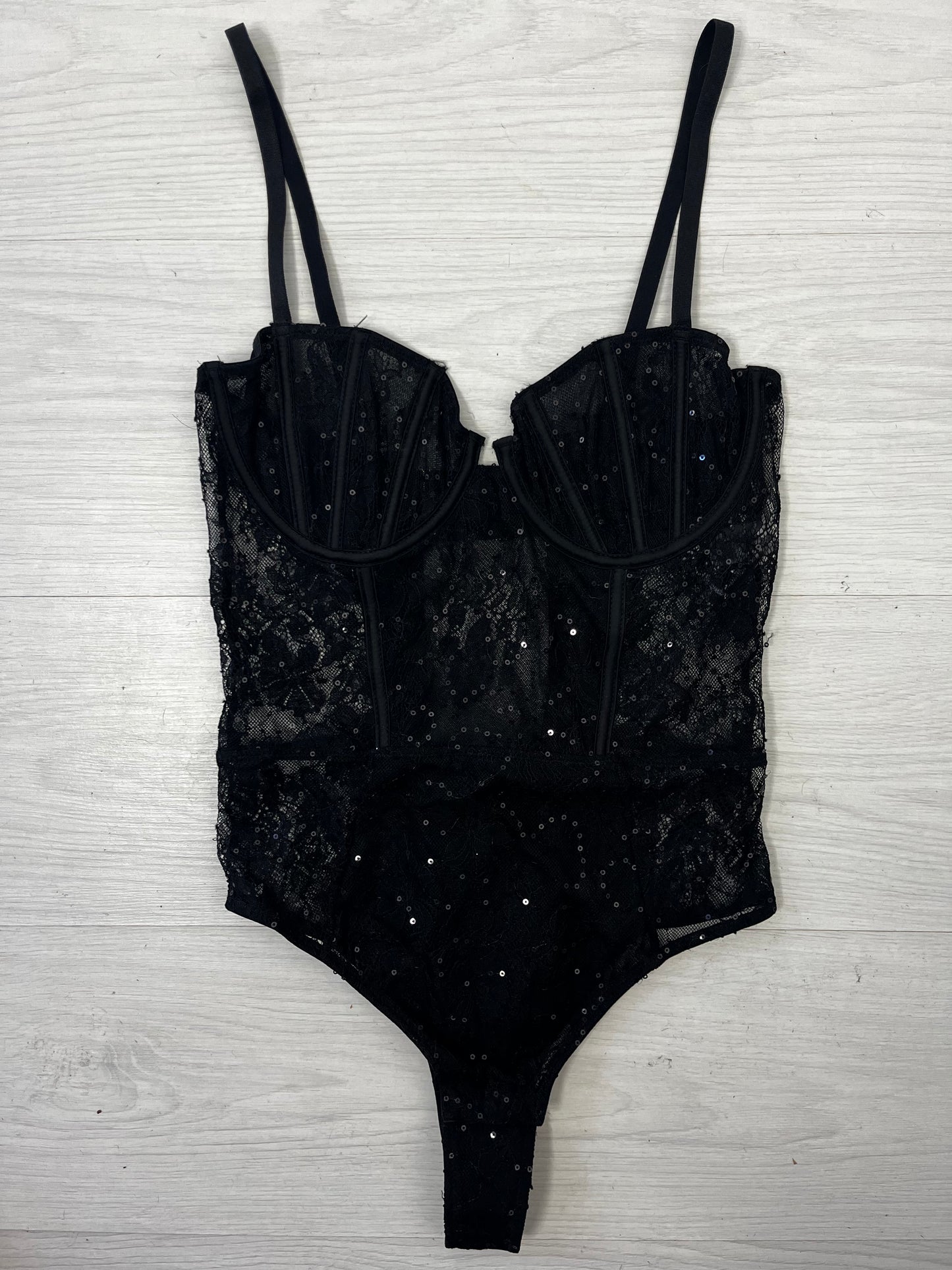 Black Lace Sparkle Effect Bodysuit