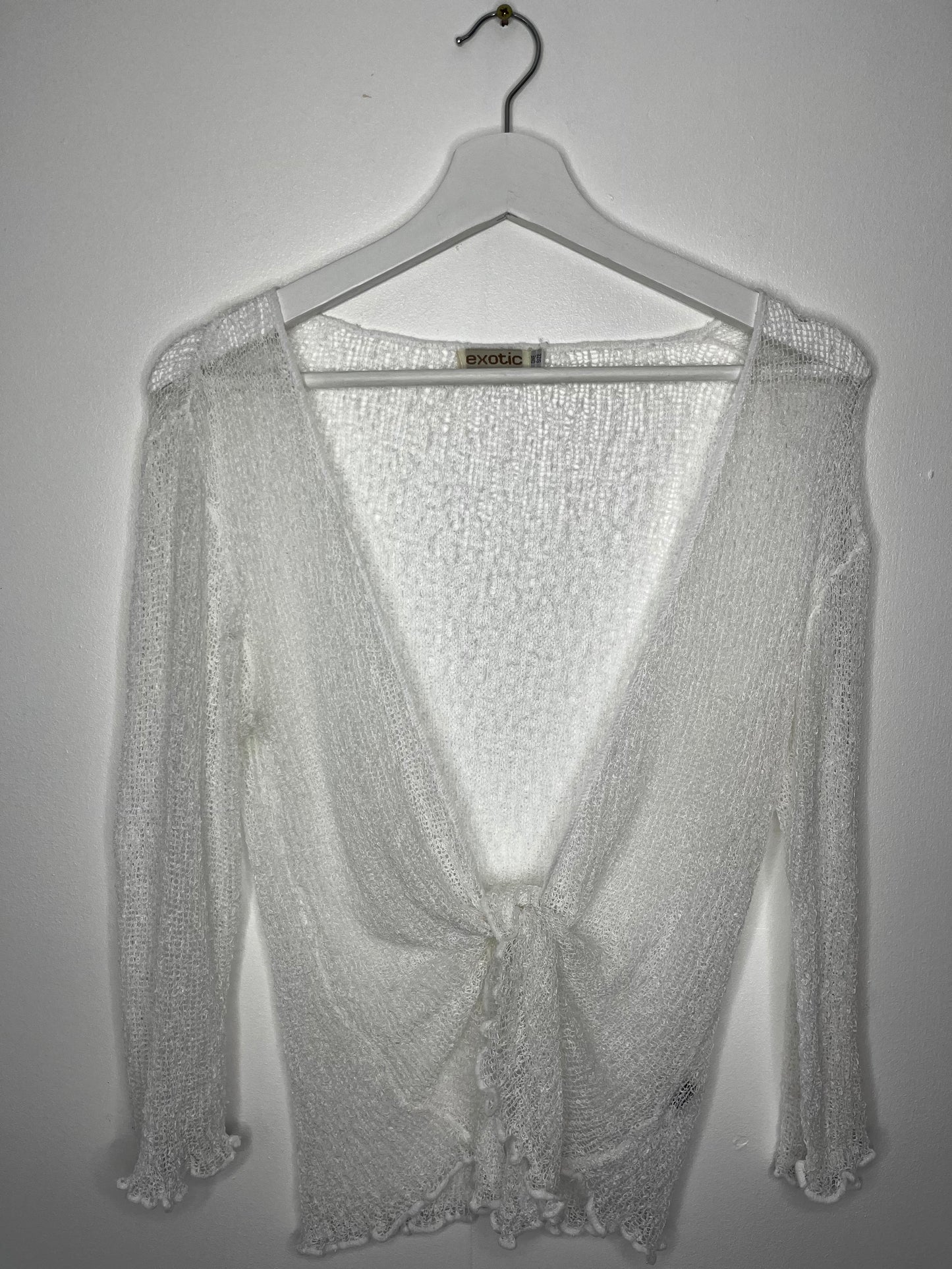 White Crochet Vintage Tie Cardigan