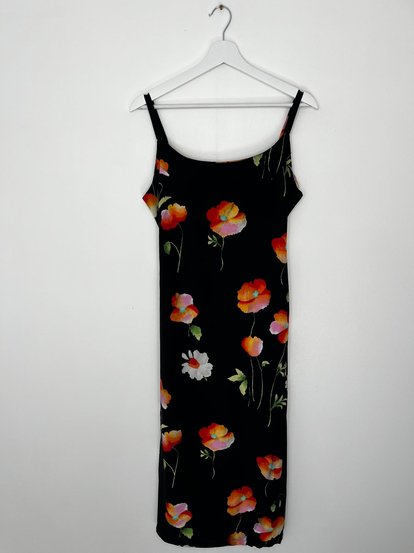 1990s Tie Back Black Floral Vintage Dress