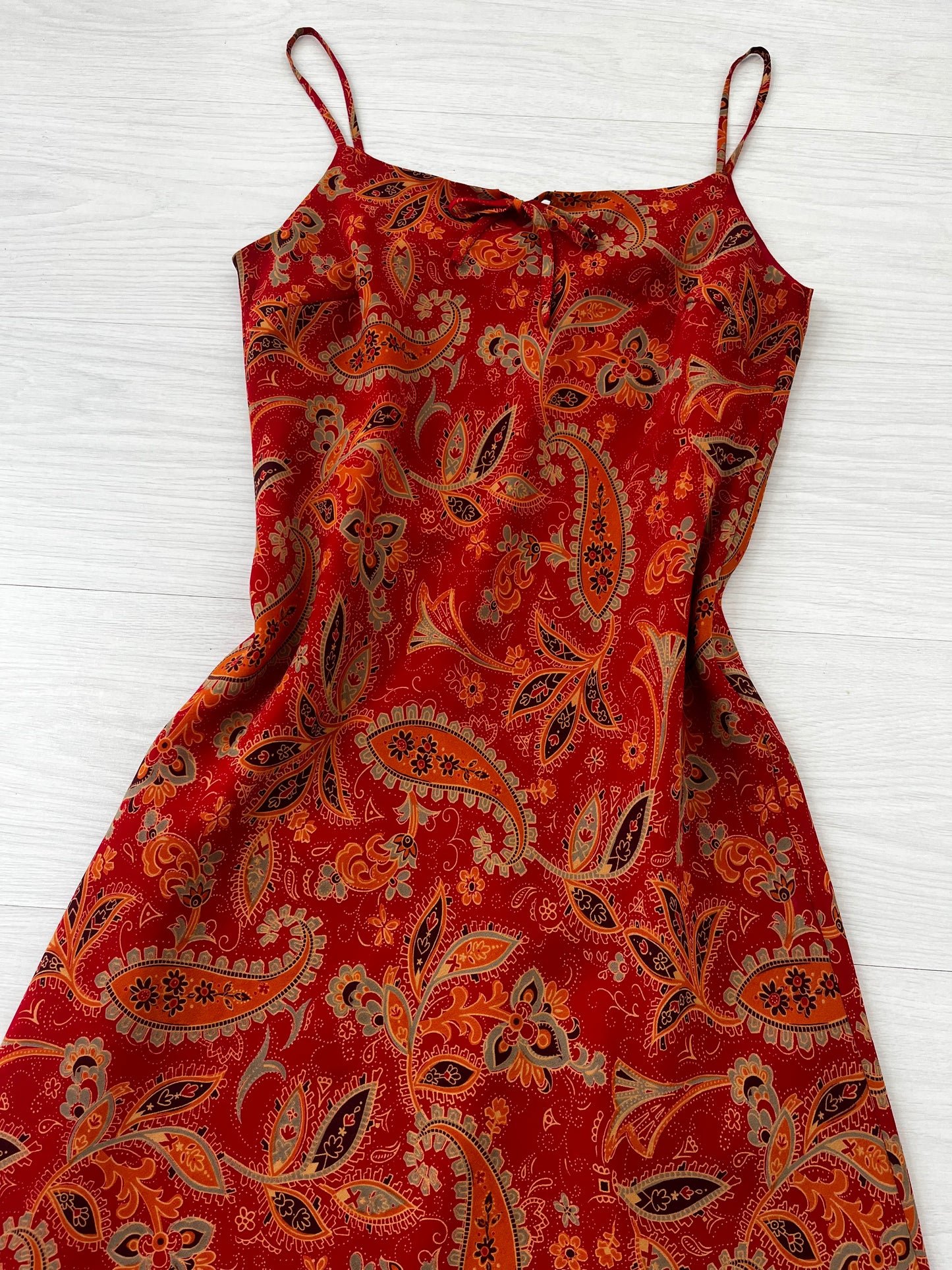 Red Orange Paisley Spaghetti Strap Vintage Dress