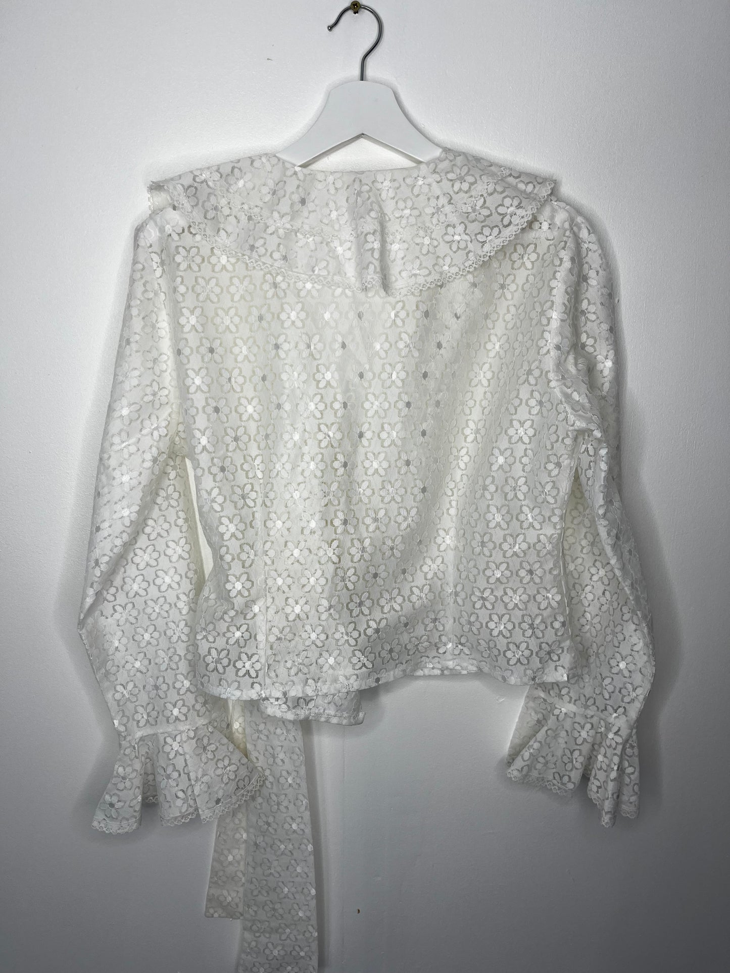 1970s Romantic Lace Ruffle Vintage Wrap Blouse