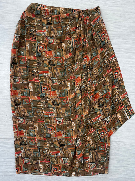 1990s Pure Silk Patterned Wrap Maxi Skirt